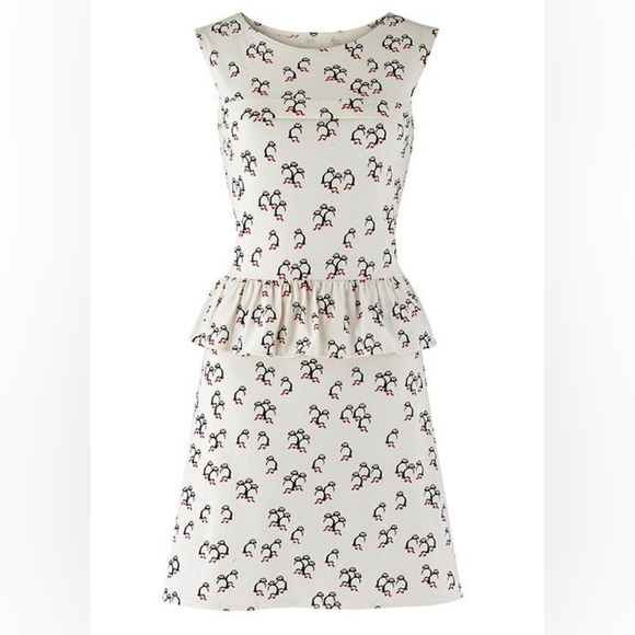 People Tree Puffin Peplum Cream Jersey Dress size S - Picture 1 of 8